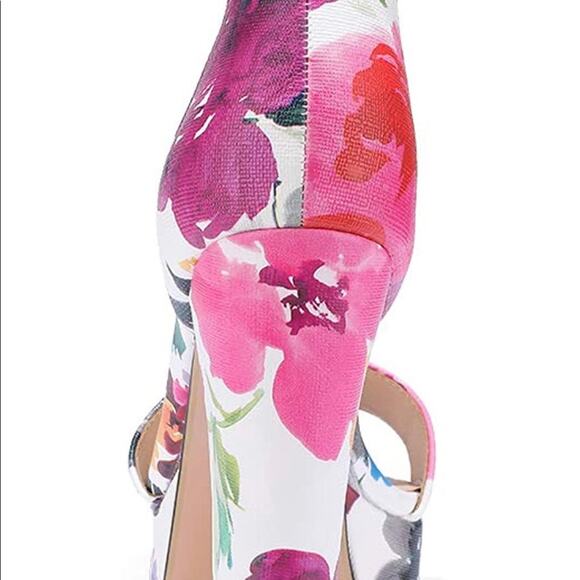 Floral platform Chunky High Heel Sandals ankle strap size 7 bright Spring - Picture 3 of 10